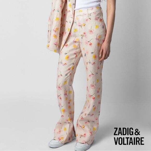 Zadig & Voltaire **NWT** Pistol Courtney Floral Linen Pants in Vanille - Picture 1 of 15